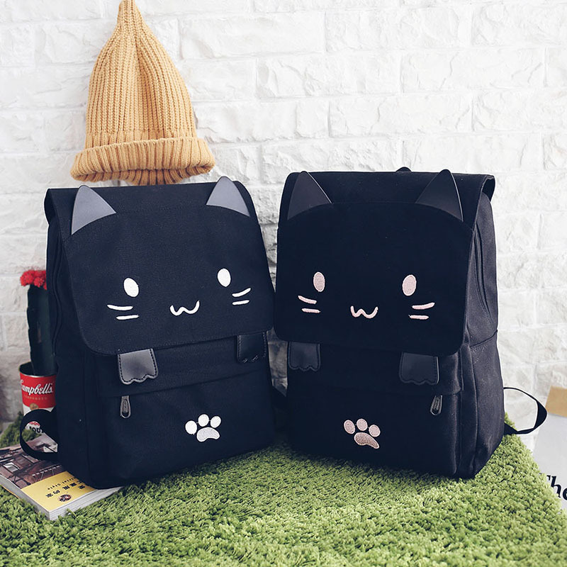 Mini Backpack Women - กระเป๋าหนังสือความจุขนาดใหญ่แมว3D น่ารักญี่ปุ่นโง่เป้สะพายหลังการ์ตูนสาวเป้ของผู้หญิง