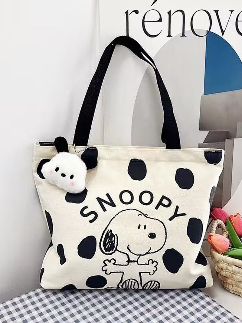 Women'S Xl Bags - กระเป๋าสะพายผ้าแคนวาสลายการ์ตูนสนูปปี้สำหรับผู้หญิง กระเป๋าสะพายความจุขนาดใหญ่ กระเป๋าถือลำลองสำหรับนักเรียน ใช้ในชีวิตประจำวัน กระเป๋าเดินทาง