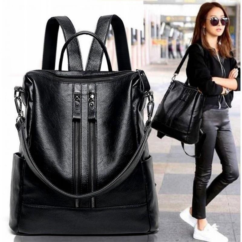 Women'S Xl Bags - กระเป๋าเป้สะพายหลังหนังนิ่มสำหรับผู้หญิง สีดำ สไตล์ลำลองอเนกประสงค์ เหมาะสำหรับนักเรียน นักศึกษา ความจุขนาดใหญ่