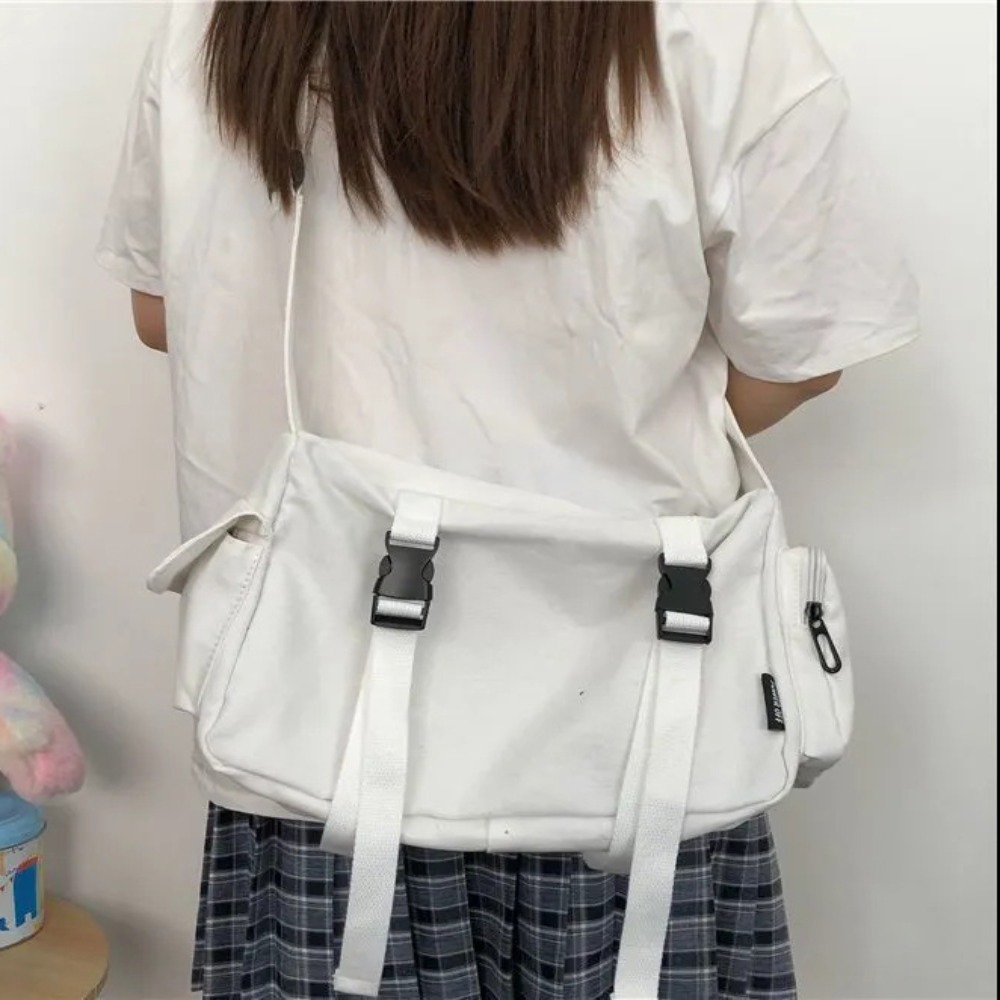 Women'S Retro Bags - กระเป๋าผ้าใบสีดำดีไซน์ผู้หญิงกระเป๋าสะพายข้างจุของได้เยอะกระเป๋าคาดลำตัวย้อนยุคสีดำสำหรับทุกเพศสไตล์ญี่ปุ่น