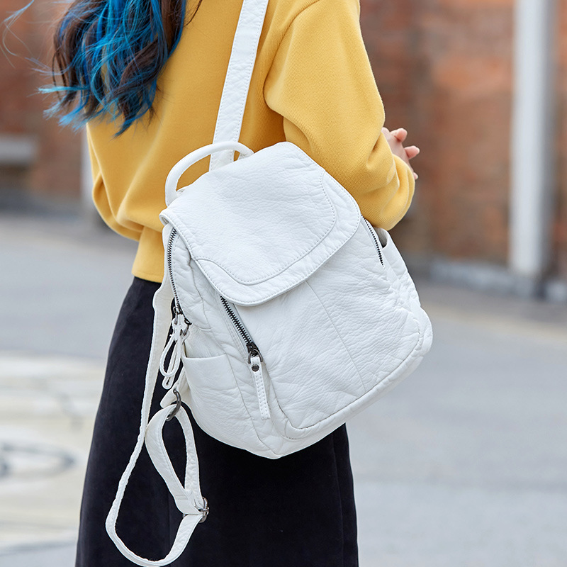 Mini Backpack Women - กระเป๋าเป้สะพายหลังสำหรับผู้หญิงกระเป๋าเป้หนังฟอกสีขาวกระเป๋านักเรียนใบเล็กกระเป๋าสำหรับเด็กผู้หญิงวัยรุ่นกระเป๋าเดินทางลำลองเข้าได้กับทุกชุด