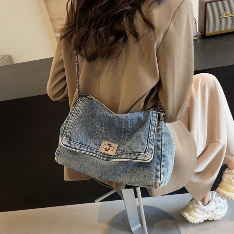กระเป๋าโท้ทผ้ายีนส์สไตล์ฮาราจู - Women Bags Jeans บทวิจารณ์และราคา
