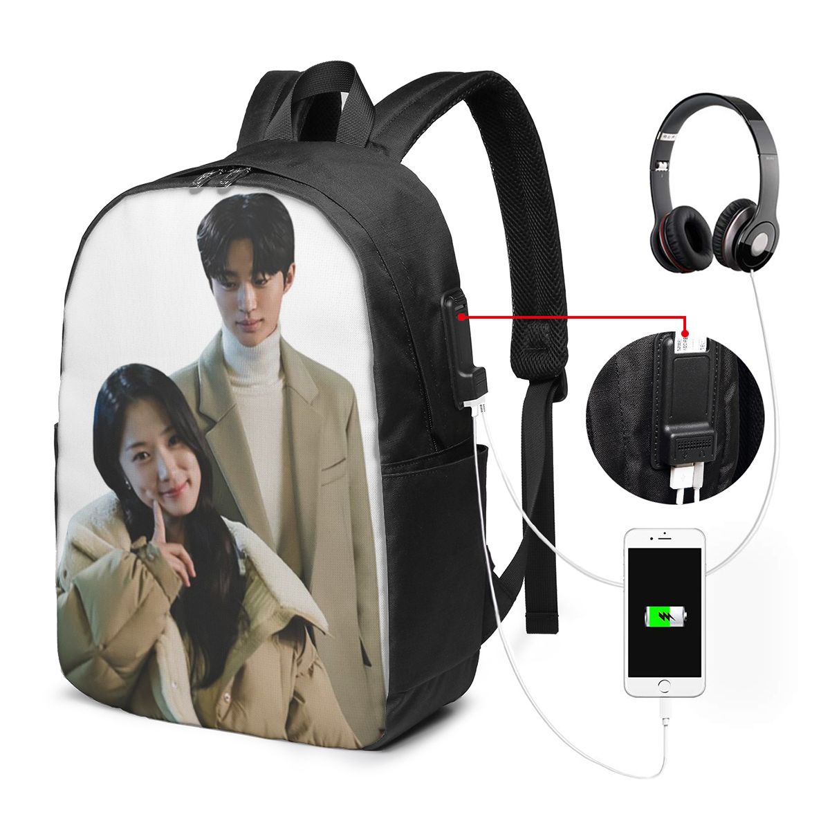 กระเป๋าเป้สะพายหลังลายแฟนอาร์ต - Women Bags College บทวิจารณ์และราคา